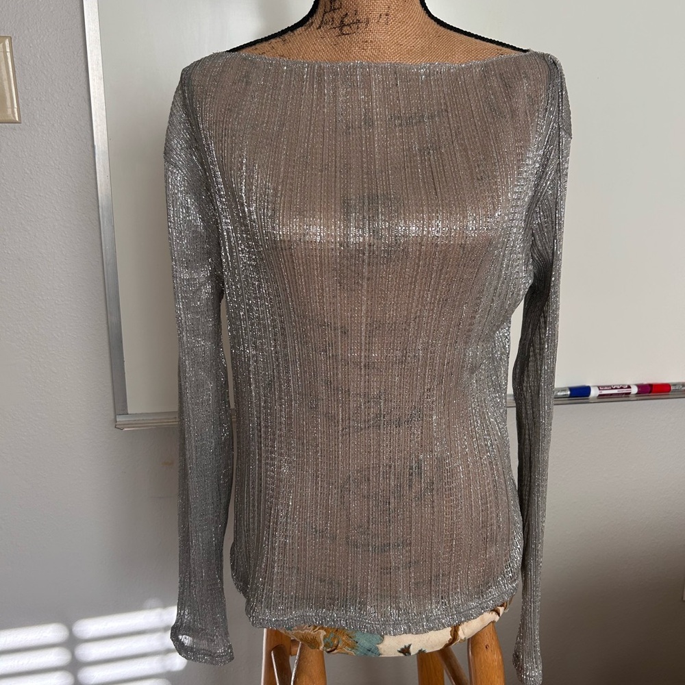 J. Crew Metallic Silver Textured Top